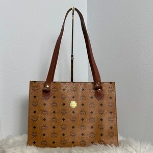 💯Authentic MCM Cognac Visetos Tote with Black Accents🍀